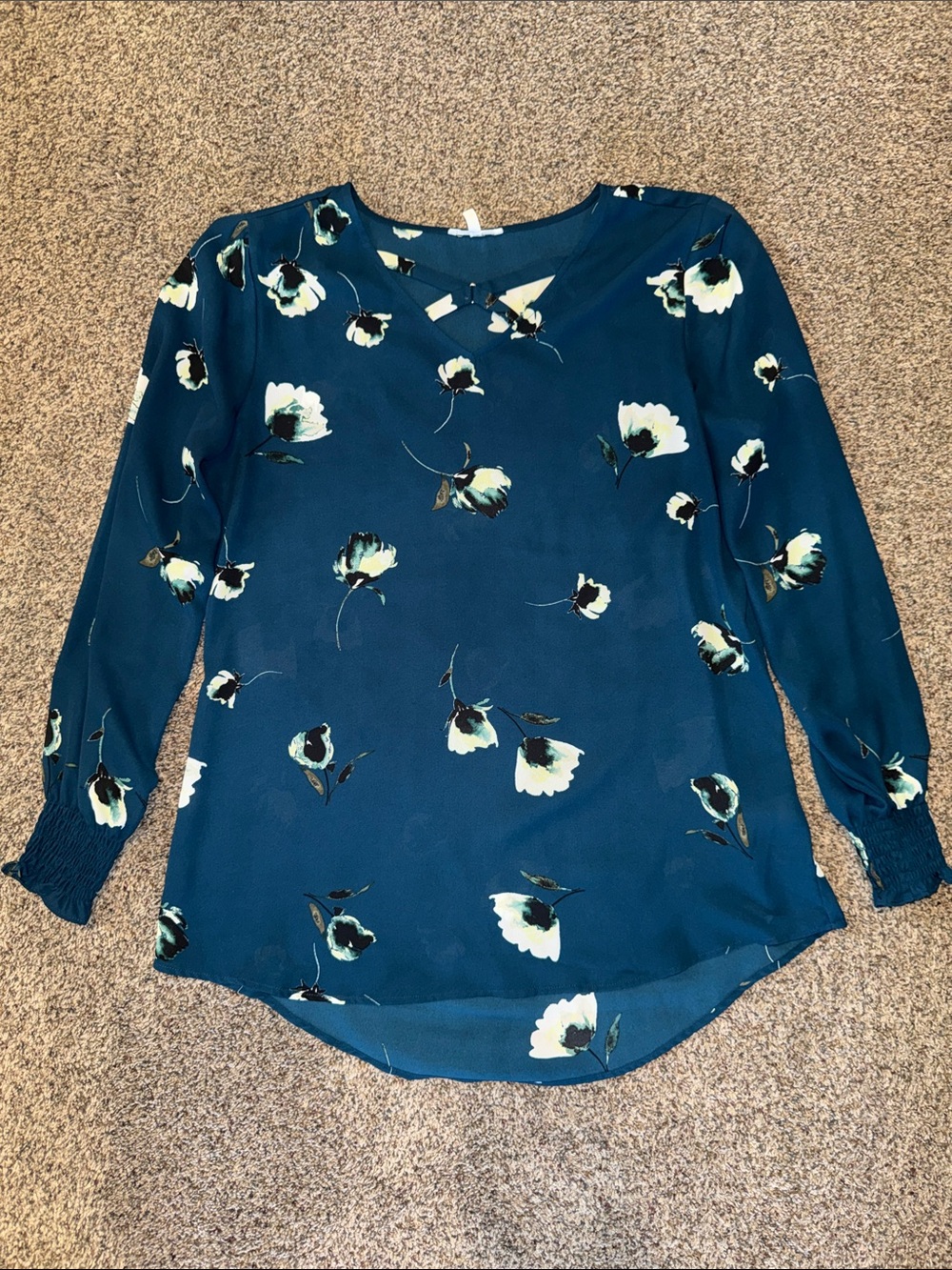 Maurices Floral Print Blue Long-Sleeve Blouse